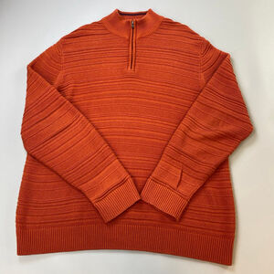 CHAPS Quarter Zip Sweater Mens XL Orange Classic Preppy Textured Knit Grandpa
